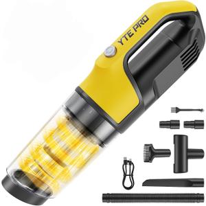 Handheld Vacuum Cordless 1.1 Pounds Car Vac 10000PA Hand Held Vacuums 4-in-1 Hand Vac Cordless Rechargeable HEPA Filter Large Capacity Dust Cup for Car Office Home Pets Hair (YellowBlack)