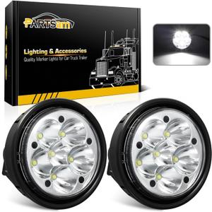 Partsam 2pcs Led Fog Lights Headlights Lamps A06-32497000 Heavy Duty Fog Light Replacement for Freightliner Columbia 2004-2008 Clear Lens White Light w Plug 10-30V