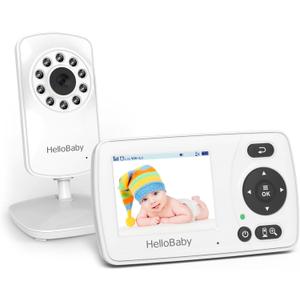 HelloBaby HB30 Video Baby Monitor with Digital Camera and Audio, No WiFi No App Safety Baby Monitor, 8 Languages, Auto Night Vision, 1000ft Transmission Range, 2.4 inch Portable Screen