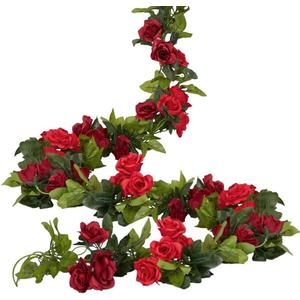 4 Pack(28.8 Ft) Artificial Flower Garland Silk Rose Flower Vines Fake Flower Garland for Backdrop Hanging Garlands Flowers Artificial for Decoration Wedding Arch Room(Red)
