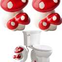 Red Mushroom Toilet Floor Bolt Covers, Ceramic Mushroom Toilet Bolt Caps, Cute Bathroom Decor, Fun Mushroom Themed Gadgets for The Toilet (Red)