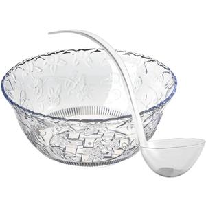 S.G Premium Quality Plastic Punch Bowl with Ladle - 2 Gallon Punch Bowl with Ladle - Embroidered Design 8 Quart large Serving Bowl with 5 oz Plastic Serving Ladle/Spoon for Parties, Holidays, and more