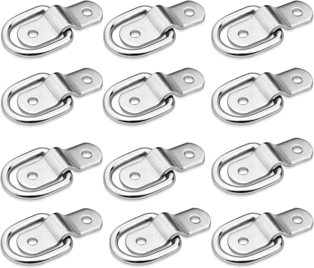 D-Ring Tie Downs Anchor1/4 Heavy Duty Surface Floor Mount Lashing Rings 2400 lbs Cargo Trailers Load-Bearing Hangers Bracket (Pack of 12) (silver)