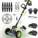 Weed Wacker Cordless, Gisam Brushless String Trimmer with 2 X 2.0Ah Battery, 8" Electric Grass Cutter, 3 in 1 Weed Eater with 3 Types Blade & Wheels for Garden/Lawns