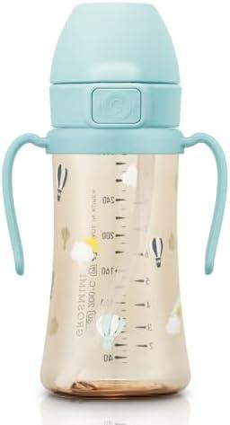 GROSMIMI Flip Top Spill Proof Sippy Cup, PPSU, BPA Free, 10 oz, Stage 2 Straw for Toddlers (Air balloon)