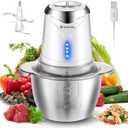 Food Processor Cordless Vegetable Chopper with 5 Cup Stainless Steel Bowl6000mAh USB Rechargeable Battery, Electric Garlic Meat Choppers BPA-free Baby Food Processors Blender Mincert(White)