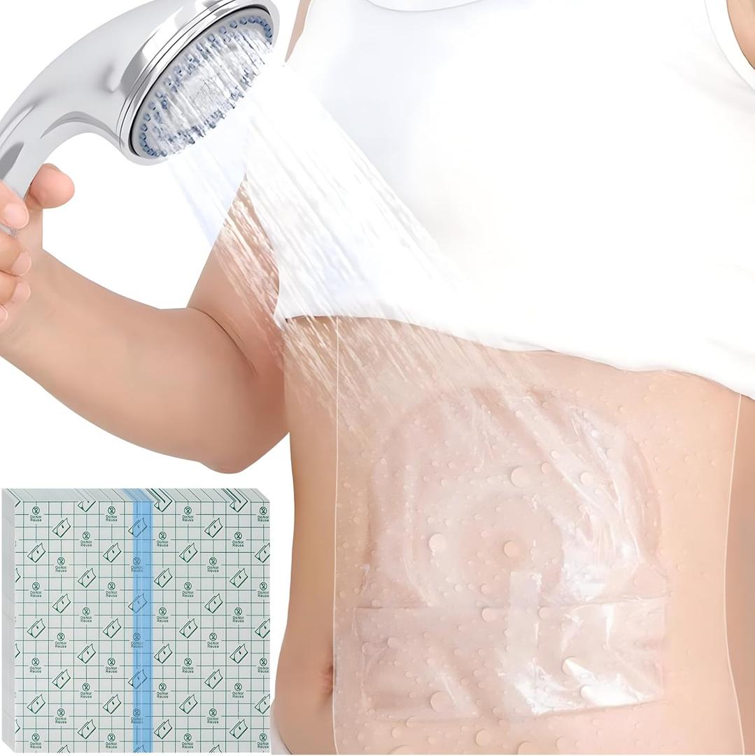 8" x 8" Ostomy Shower Cover [Pack of 50], Ostomy Bag Shower Protector Stoma Shower Guard Colostomy Shower Shields Waterproof Bandage for Women Men Showering (Without Non-stick Central Pad)