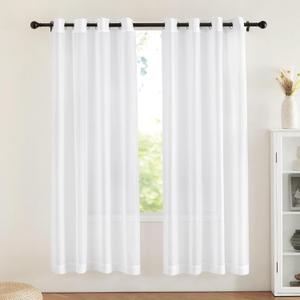 NICETOWN Sheer Curtains Panel 72" Long - Ring Top Window Treatment Sheer Voile Drapes for Bedroom/Living Room (White, Set of 2, W54 x L72)
