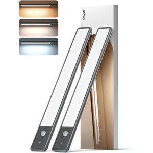 EZVALO Under Cabinet Lighting, 98 LED Rechargeable Motion Sensor Light Indoor, Magnetic Dimmable Closet Lights with 3 Color Temps, Wireless Under Counter Lights for Kitchen, Stairs(Grey, 2 Pack) (Gray)