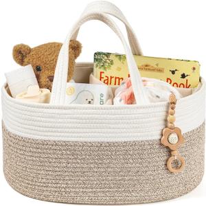Diaper Caddy Organizer, Empty Gift Basket for Newborn Essentials, Baby Storage Basket, Stylish Gift Bag for Baby Shower, Boys and Girls Extra Large, White and Beige Brown