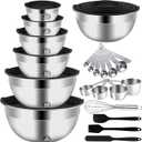 Mixing Bowls Set, 27PCS Stainless Steel Mixing Bowl with Lid Set, Large Nesting Bowls 7, 4.5, 3, 2.5, 2, 1.5QT, Measuring Cups and Spoons Baking Utensils Metal Bowl for Kitchen Prep
