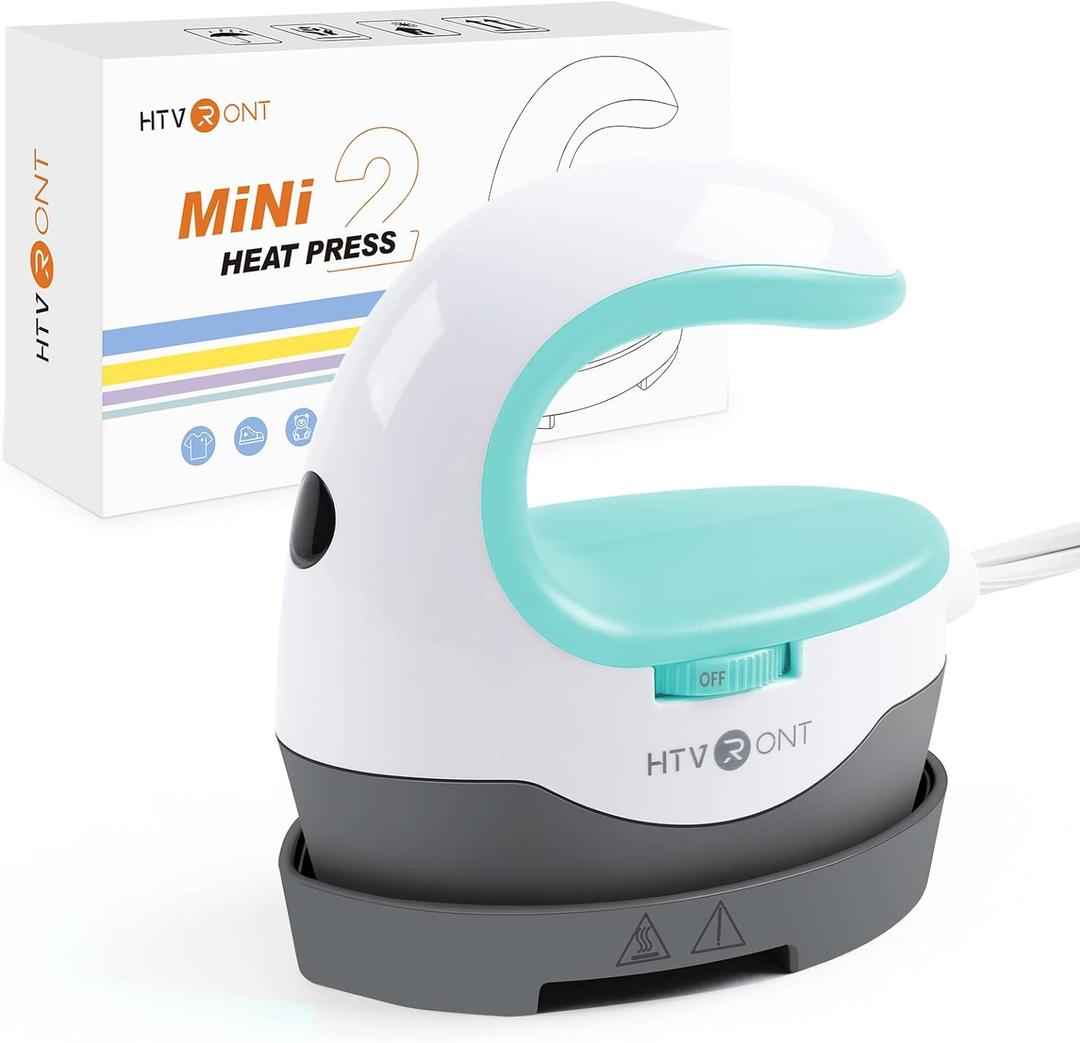 HTVRONT Heat Press Mini Heat Press Machine, Mini Iron for Crafts, Small Heat Press Portable Iron Press Machine for T Shirts, Hats, Heating Transfer Projects (Mint)