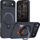 Designed for iPhone Air Case with 360 Magnetic Stand, Carbon Fiber Phone Case [Compatible with Magsafe] [15FT Military Protection] with Stand Ring 6.5'', Black