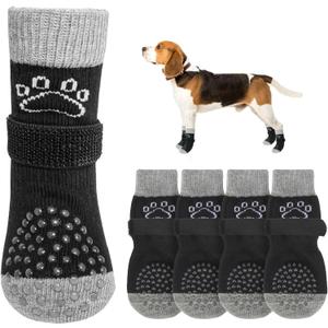 SCENEREAL Dog Socks to Prevent Licking Paws for Hot/Cold Pavement Anti Slip, Dog Shoes for Hardwood Floors, Dog Boots & Paw Protectors with Grippers for Small Medium Large Senior Dogs, Black S (Black Pearl Paw(Pack of 4))