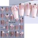 3 x 2 Sheets 5D Embossed Skull & Bone Nail Decals for Nail Art Self-Adhesive Halloween Nail Stickers Pink Hand Bone Rose Flower Nail Art Stickers Scary Gold Bones Design Decals for Women Nail Accessories (W1)