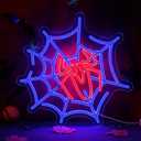 Shecina Halloween Spider Web Sign,LED Halloween Spider Web Neon Sign USB Powered,Acrylic Light Up Halloween Room Decor Neon Light Signs,Neon Signs for Wall Decor for Bedroom,Dining Room,Living Room,Bar,Party,Halloween Spider Decorations