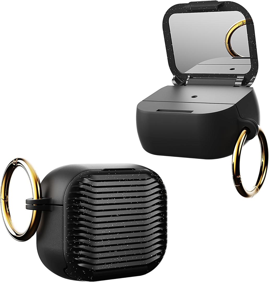for Airpods Pro/Pro2 Case with Mirror and Keychain, Full Body Shockproof Protective Case for Airpods Pro/Pro2Black