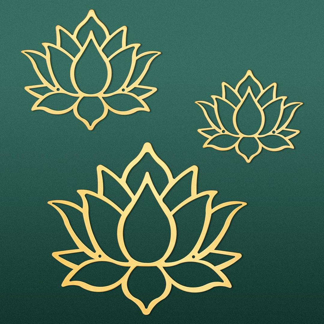 Ferraycle 3 Pieces Metal Lotus Flower Wall Decor Metal Zen Lotus Flower Wall Art Inhale Hollow out Signs Hanging Silhouette Exhale for Bedroom Bathroom Kitchen Garden Hotel Decorations (Gold)