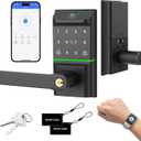 Keypad Smart Door Lock with Handle, Keyless Entry Deadbolt for Front Door, Smart Auto Lock Deadbolt with Phone/Watch App Control, Biometric Fingerprint Gate Handle with 7 Ways to Unlock