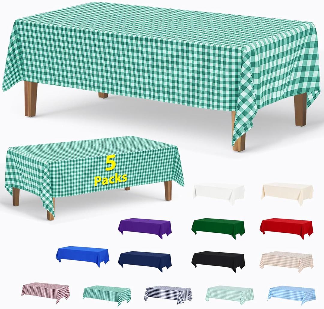 ABCCANOPY 5 Pack Rectangle Polyester Tablecloth 54 x 108 Inch Checkered Indoor Outdoor Stain-Resistant Washable Heavy-Duty Fabric Table Cover Elegant Home Decor Turquoise and White Gingham ABCCANOPY 5 Pack Rectangle Polyester Tablecloth 54 x 108 Inch Checkered Indoor Outdoor Stain-Resistant Washable Heavy-Duty Fabric Table Cover Elegant Home Decor Turquoise and White Gingham