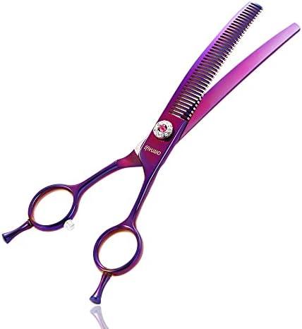 LYNHUAND 7" Professional Curved Thinning Scissors for Dog Grooming Sharp Blades Blending Shears Dog Grooming Scissors Japan 440C Stainless Steel Smooth Motion & Fine Cutting(Multicolored)