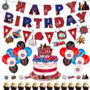 Spider Birthday Party Decorations, Spider Decor Supplies Include Happy Birthday Banner, Latex Balloon, Hanging Swirl Spiral, Cake Toppers, Pennant Flag Set for Kids Hero Theme Backdrop Decoration