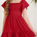 blibean Girls Summer Tie Back Dress Tween Kids Off Shoulder Dresses Size 4-15 Years (Red, XXL)