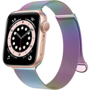 MARGE PLUS Compatible with Apple Watch Band Series 10, Ultra 2, SE, Ultra 9 8 7 6 5 4 Women and Men, Stainless Steel Mesh Loop Magnetic Clasp Replacement for iWatch Bands 38mm 40mm 41mm 42mm Rainbow