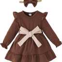 Mioglrie Baby Girl Dress Toddler Girls' Dresses 3 6 9 12 18 24 Months 2t 3t Girls Clothes Fall Winter Outfits (Brown)
