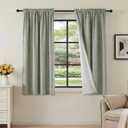 H.VERSAILTEX Linen Look 100% Blackout Curtains 45 Inches Long for Bedroom Full Light Blocking Rod Pocket 42 Inches Wide Linen Textured Thick Window Curtain Drapes with White Backing, Sage, 2 Panels