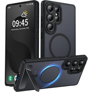 Magnetic for Samsung Galaxy S25 Ultra Case, [Compatible with MagSafe][Full Camera Protection][Built-in Invisible Kickstand] Translucent Matte Phone Case for S25 Ultra 6.9" - Black