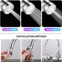 3 Pieces Kitchen Tap Head Fucet Aerator, 360 Degree Rotatable 3 Mode Adjustable Faucet Extender Kitchen Faucet Head Replacement for Bathroom Kitchen