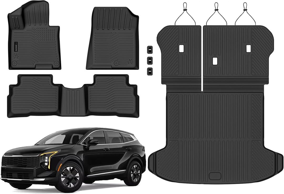 Auxko All Weather Floor Mats Cargo Mat with Backrest Mat for 2026-2023 Kia Sportage Hybrid Only All Season TPE Accessories Odorless Anti-Slip Floor Liners Trunk Tray with Back Seat Protector