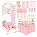 55 Pcs Bridesmaid Proposal Gifts of 6 Sets Maid of Honor Gifts Box Glass Cups Jewelry Box Scrunchies Hair Clips Pen and Invited Cards for Bachelorette Bridal Shower Wedding Party (Pink, 6 Set)