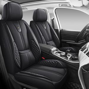 Car Seat Covers Full Set, Black Seat Cover for Cars Compatible Airbag, Easy Install Luxury Leather Automotive Seat Covers with Lumbar Support, for Car, Truck, SUV, Black