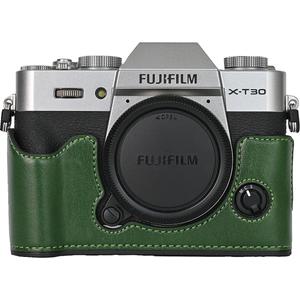 X-T30 III/II Case, Handmade PU Leather Half Camera Case Bag Cover Bottom Opening Version for Fujifilm XT30 X-T30 III/II With Neck Strap Mini Box (Green)