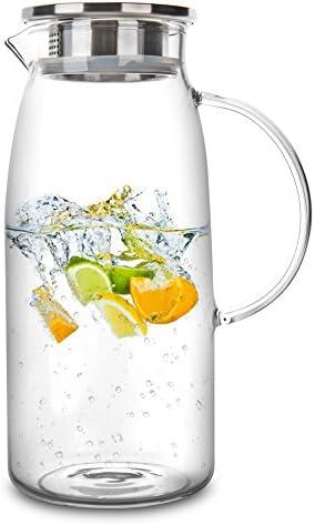 60 Ounces Glass Pitcher with Lid, Hot/Cold Water Jug, Juice and Iced Tea Beverage Carafe