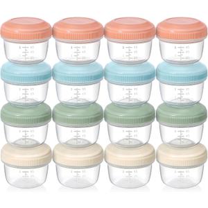 VITEVER [16 Pack] 4 oz Small Containers with Lids, Reusable Plastic Jars for Snack and Puree, Salad Dressing Container to Go, Deli Containers, Freezer Baby Food Containers, Dishwasher Safe, BPA Free