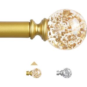 Gold Decorative Crystal Curtain Rods:66-120 Inch Heavy Duty Adjustable Window Curtains Rods for Bedroom Living Room,Brass Golden Modern Girly Acrylic Drapery Rod with Sheer Bling Foil Finials