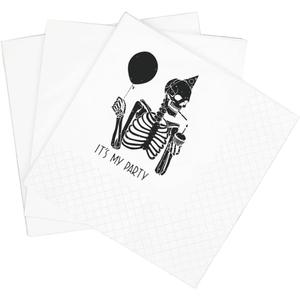 SharkBliss Funny Sarcastic Quotes Cocktail Napkins, 100 Pack It's My Party Cocktail Napkins For Skeleton Themed Halloween Birthday Holiday Engagement Bachelor BBQ Party 2-Ply, 5x5"