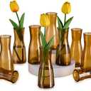 Glasseam Brown Glass Bud Vase: Small Set of 12 Mini Vases for Centerpieces, Flowers, Wedding Table, Dining Room Decoration - Modern Minimalist Cute Decorative Decor