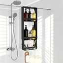 Over the Door Shower Caddy Hanging, 3 Tier Stainless Steel Hanging Shower Caddy with 8 Hooks & 4 Suction Cup, Bathroom Organizers and Storage Rack, Bathroom Decor Shelves Holds Shampoo, Towel - Black