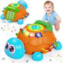 Baby Toys 6 to 12 Months,Infant Musical Turtle Crawling Toy with Phone Hand Drum, Baby Toy 7 8 9 10 18 Months 1-2 Year Old Girl Boy Gift (Blue)