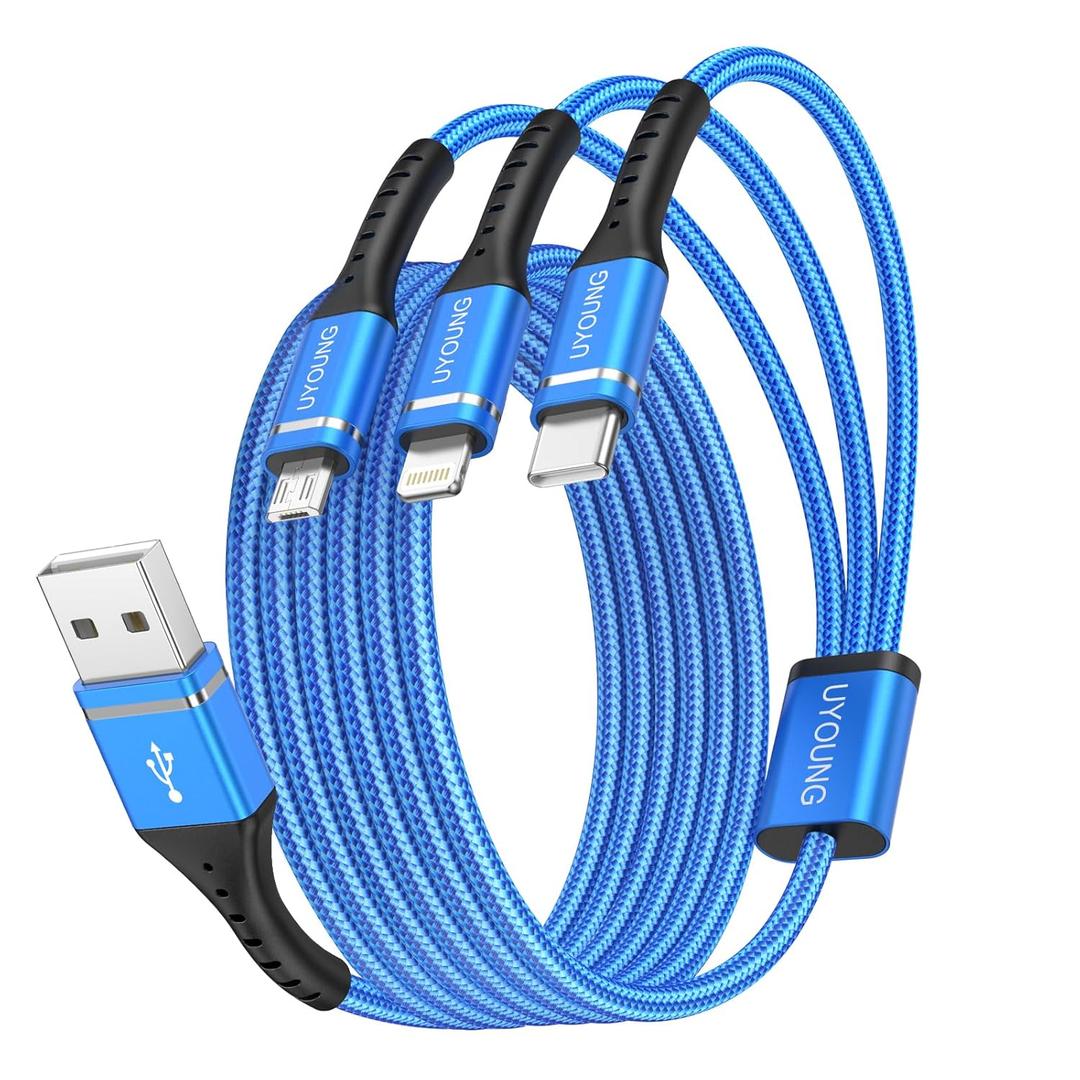 Multi Charging Cable 2Pack 10FT, 3 in 1 Charger Cable Braided Universal Long Phone Charging Cord with Lightning/Type C/Micro USB Ends, Multiple USB Cable for iPhone/Samsung/Google Cell Phones and More