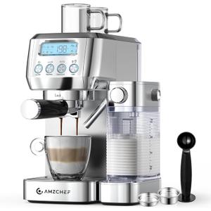 AMZCHEF Espresso Machine, Auto Milk Frother, 20 Bar Pressure, Silver