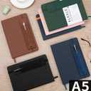 2 x Lined Journal Notebook for Work, A5 Stripe Leather Notebook with Polyester Pen Sleeve, 100GSM/160 Pages Thick Paper, Daily Journals for Writing, School, Note Taking, Business, Travel, College Ruled (Black)