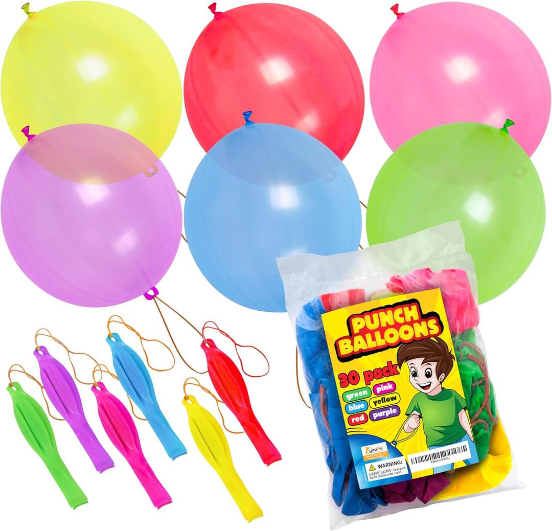 Giraffe 30 Pack Punch Balloons Valentines Party Favors for Kids- 18 Inches Large Thick Latex Neon Rubber Heavy Duty Balloons - Age 4-8, 6 to 8, 8-12 Easter Basket Stuffers