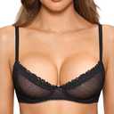 DOBREVA Women's Balconette Lace Bra See Through Demi Sheer Mesh Plus Size Underwire (Black,38DD)