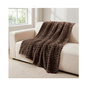 Vessia Flannel Fleece Throw Blanket, 3D Jacquard Brown Fuzzy and Warm Blanket for Couch, Sofa, Bed, 300GSM Super Soft Touch Cozy Home Decor for All Seasons (50x70 inches)