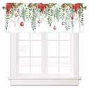 AYTTBIS Christmas Green Leaves Curtain Valance for Windows Poinsettia Flower Balls Rod Pocket Window Treatments 1 Panel Short Curtains for Kitchen Windows Bathroom Bedroom, 54 x 18 Inch